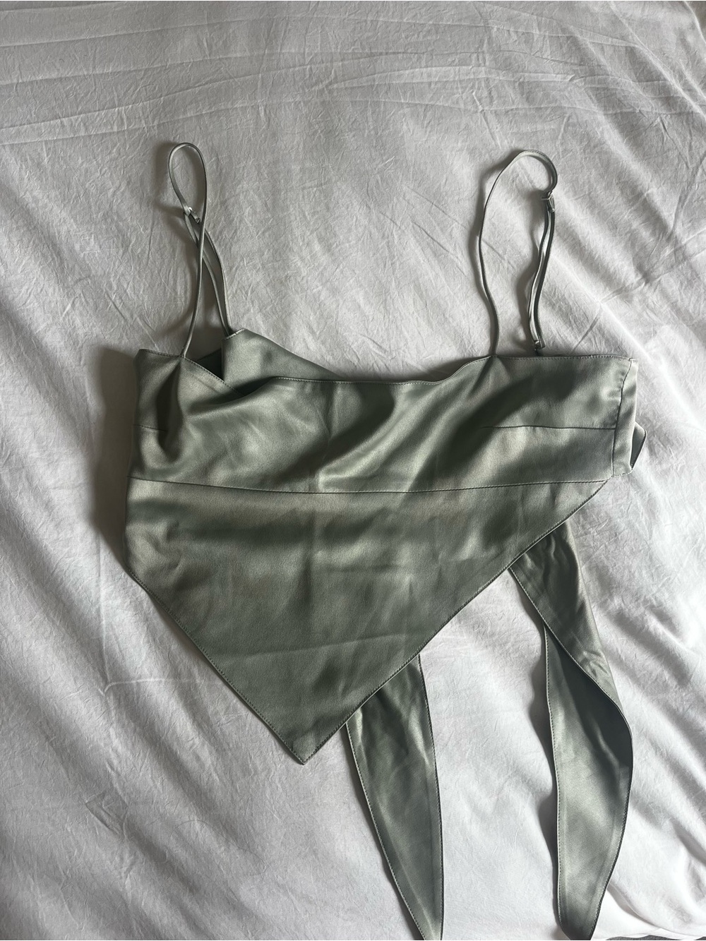 DANIELLE BERNSTEIN Satin Triangle Crop Top in Sage